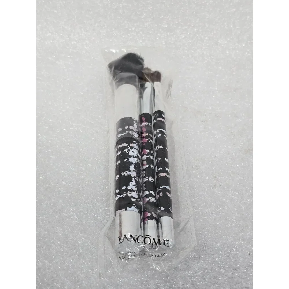 Lancôme Eye Eyeshadow & Face Powder Makeup Brush Set 3 Piece Black & Silver